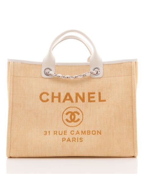 This Comfortable And Lightweight Chanel Beige Jacquard Deauville Tote