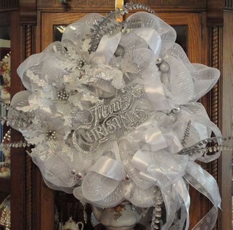Silver And White Deco Mesh Merry Christmas Wreath