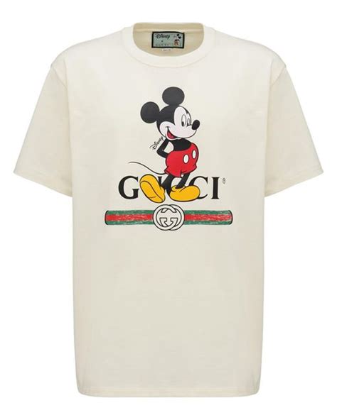 Gucci Logo Mickey Mouse Print Cotton T Shirt In White For Men Lyst