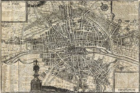 Large Historic 1705 Plan De Paris City Wall Map Old Antique Style Fine