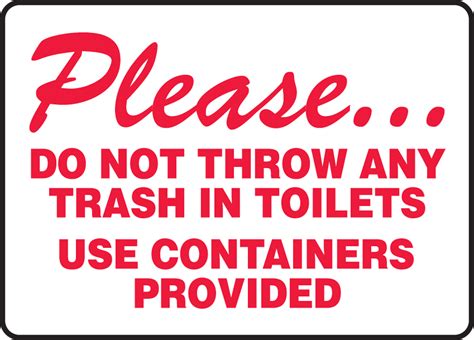 Please Do Not Throw Any Trash In Toilets Safety Sign MRST903