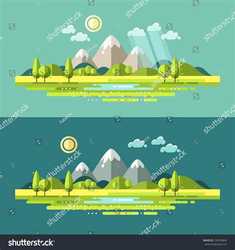 Flat Design Nature Landscape Illustration Sun Stock Vector 278749856 ...