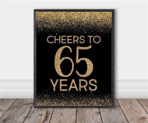 Gold 65th Birthday Banner Happy Birthday Sign Cheers To 65 Etsy