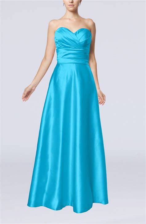 Turquoise Evening Dress Simple A Line Sweetheart Elastic Woven Satin