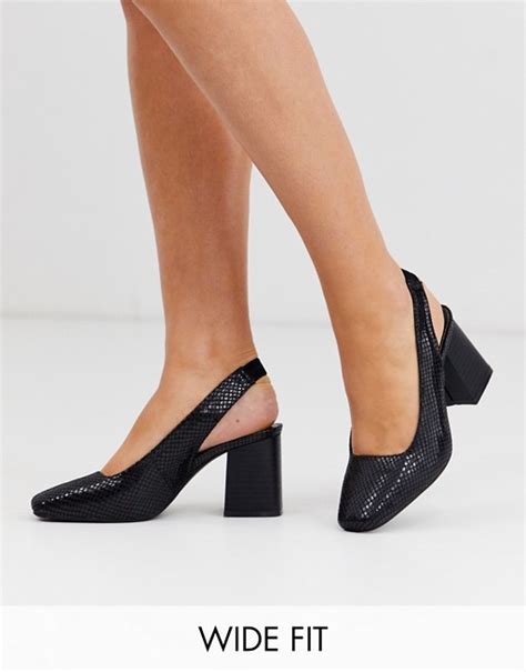 Simply Be Extra Wide Fit Sling Back Square Toe Block Heel In Black