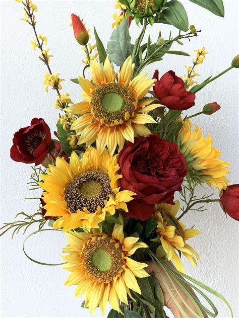 Sunflower Wedding Bouquet Red Roses And Sunflowers Wedding Flowers