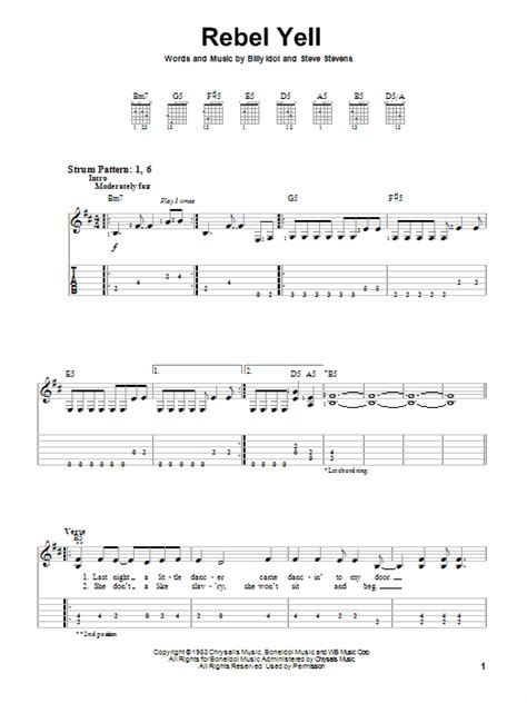 Rebel Yell Sheet Music By Billy Idol Easy Guitar Tab 77371