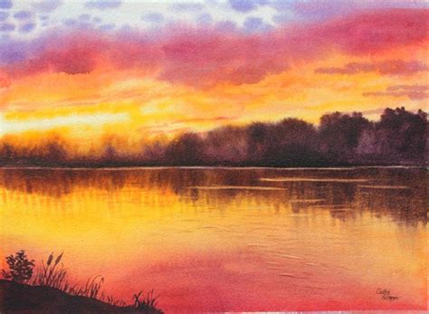 2000x1359 landscape in colored pencil sunset and 2 dolphins drawing. Lake Sunset coloring, Download Lake Sunset coloring for ...