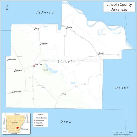 Map Of Lincoln County Arkansas Showing Cities Highways And Important