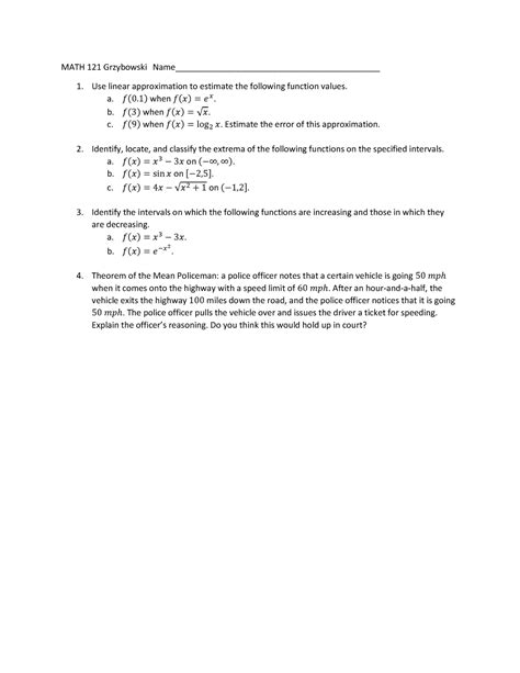 Math 121 Worksheet 6 Calculus Math 121 Grzybowski Studocu