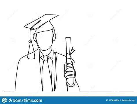 Happy Graduate With Diploma Continuous Line Drawing Stock Vector
