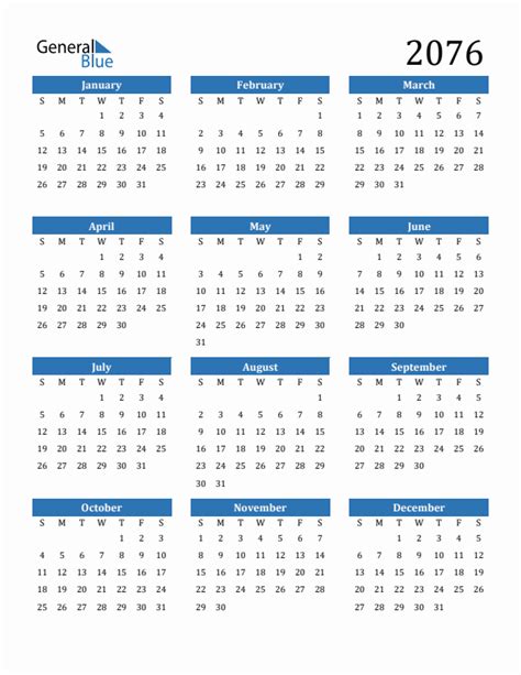 Free 2076 Calendars In Pdf Word Excel