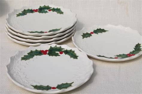 Vintage Lefton Christmas Holly White China Dinner Plates Hand Painted