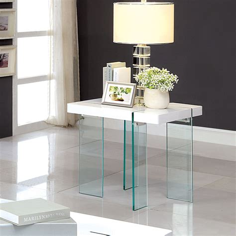 Furniture Of America Rinn Modern White Glass End Table White Ebay