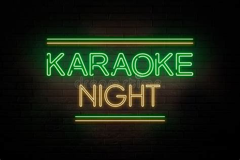 Glowing Neon Sign With Words Karaoke Night On Brick Wall Stock Image Image Of Emblem Music