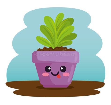 Cute Plant In Pot Kawaii Character Stock Vector Illustration Of