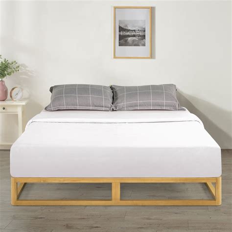 zinus industrial pine wood bed frame low bed base mattress foundation natural 20cm double