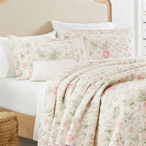 Laura Ashley Breezy Floral Pink Cotton Quilt Set Bedding Sets