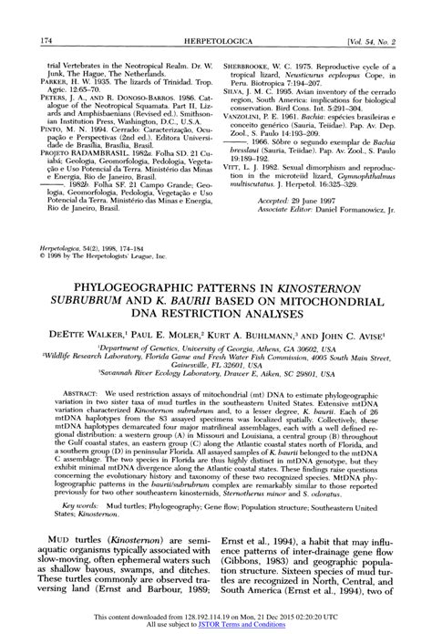 Pdf Phylogeographic Patterns In Kinosternon Subrubrum And K Baurii