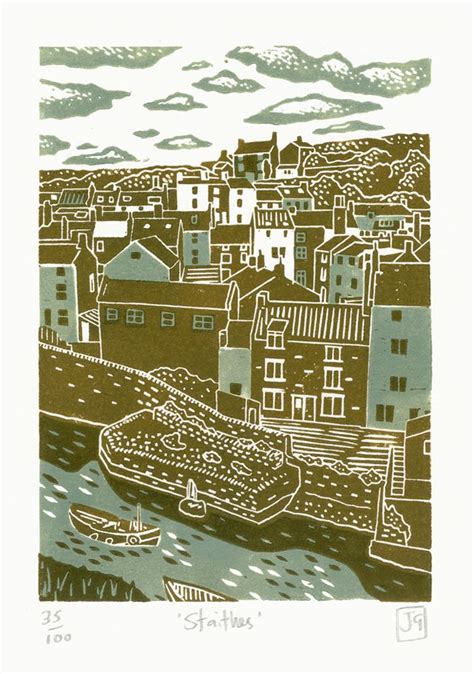 Staithes Two Colour Linocut Print In 2022 Linocut Prints Linocut