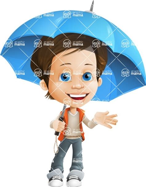 Playful Boy Cartoon Vector Character Aka Richie Umbrella Graphicmama