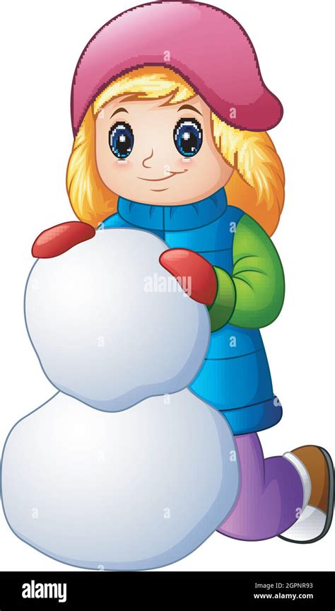 Cartoon Girl In Winter Clothes Making Snowball Stock Vector Image And Art