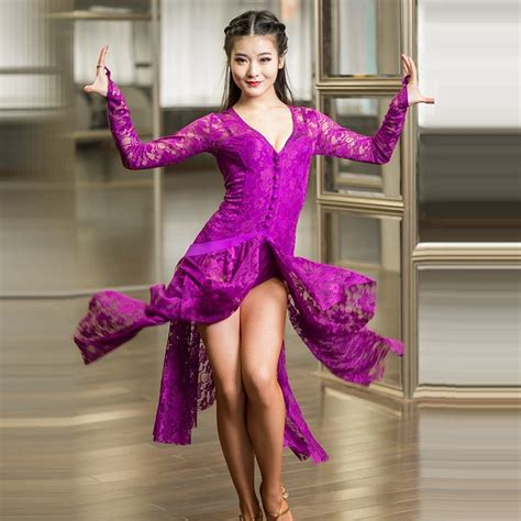 2019 Purple Lace Latin Dresses For Dancing Dress To Dance Latin Dance Dress Women Dancing Dress