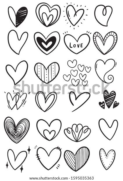 Collection Set Hand Drawn Scribble Hearts Stock Vector Royalty Free