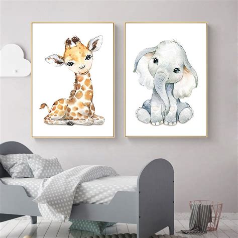 Animals Nursery Wall Canvas Prints A4 Size Set Of 6 Nursery Etsy