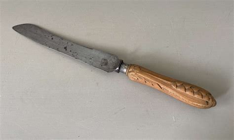 Late Victorian Bread Knife Carved Wooden Handle And Silver Collar