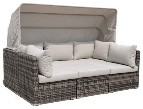 Courtyard Casual Taupe Aurora Outdoor Sectional To Daybed Combo With Canopy Contemporary