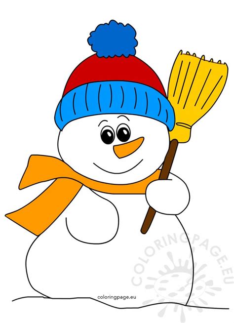 Coloring snowman rolls the animals on a sled winter. Snowman With Broom clip art - Coloring Page
