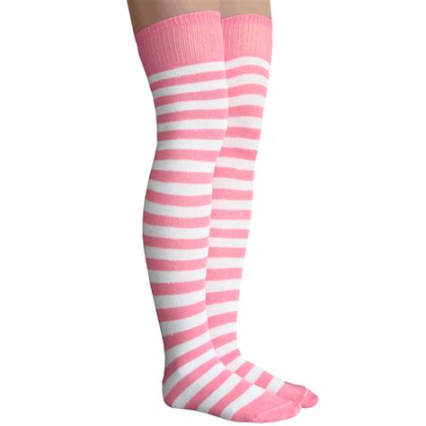 Pink And White Striped Thigh Highs Striped Thigh High Socks Pink White