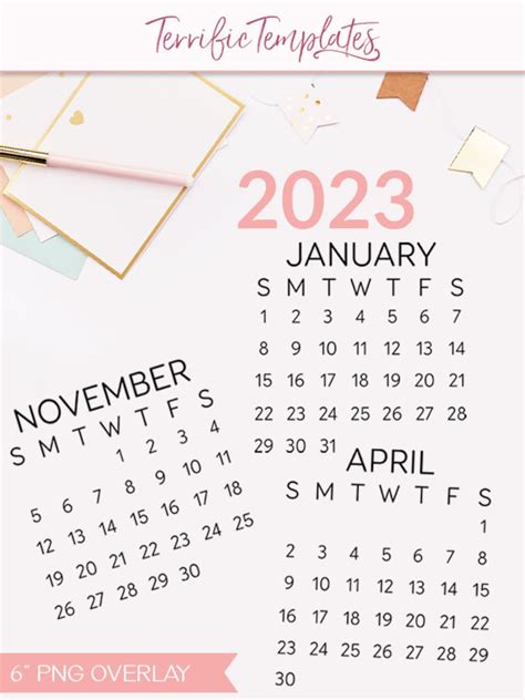2023 Calendar Overlays 12 Months 6 Inch Individual Png Etsy