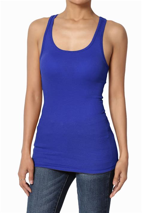 themogan women s plus stretchy ribbed knit fitted racerback tank top cotton spandex