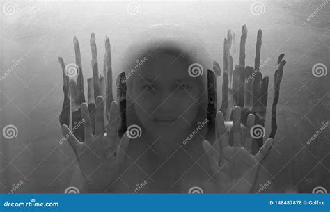 Person Shadows on Frosted Glass - Violence Concept Background Stock