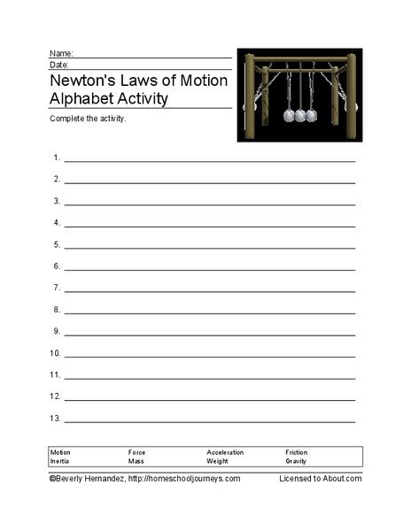 Newtons Laws Of Motion Worksheet For 4th 5th Grade