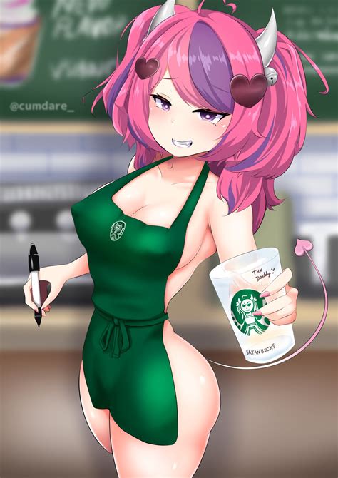 Rule 34 Apron Barista Clothing Cumdare Demon Tail Fast Food Horns Iced Latte With Breast Milk