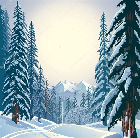 Winter Forest Landscape With Snow And Mountains Vector Premium Vector