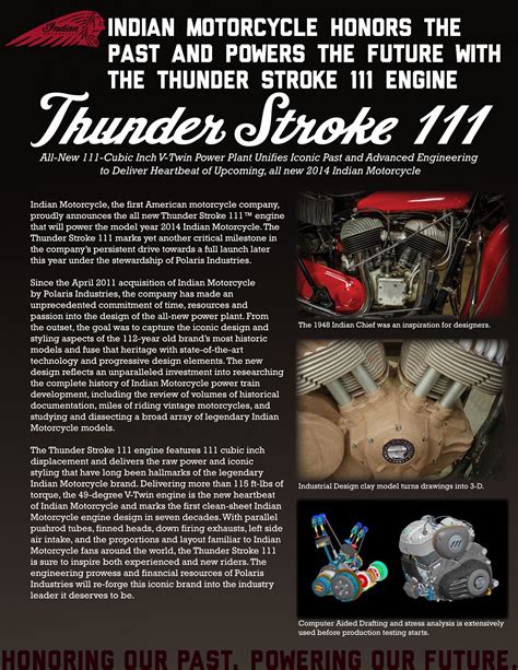 The thunder stroke 111 engine features 111 cubic inch displacement and delivers the raw power and iconic styling that have long been hallmarks of the legendary indian motorcycle brand. V-Twin News: Indian Introduces New Thunder Stroke 111