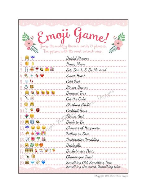 Bridal Shower Emoji Game Fun Unique Games By Marielalexadesigns Fun