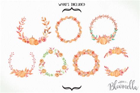 7 Watercolour Pumpkin Fall Wreaths Clipart Autumn Harvest Festival