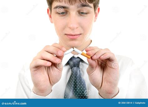Young Man Break A Cigarette Stock Photo Image Of Caucasian Face