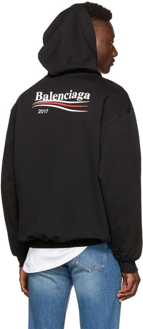 Preventing forgeries on people who the authentic balenciaga hoodie is very regular and looks perfect and you can't say that for the replica. Balenciaga Cotton Black Campaign Logo Hoodie for Men - Lyst