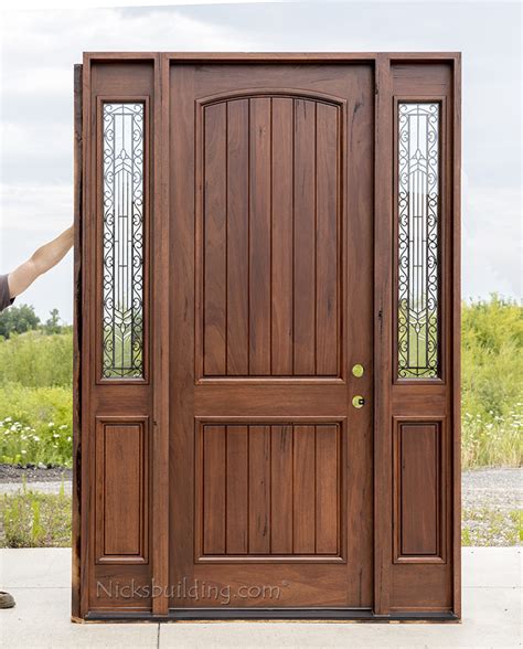 Rustic Teak Exterior Wood Doors With Sidelites