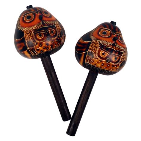 Gourd Owl Stick Maraca Carvings Rattlers Single 7 Artisan Peru Sanyork Fair Trade