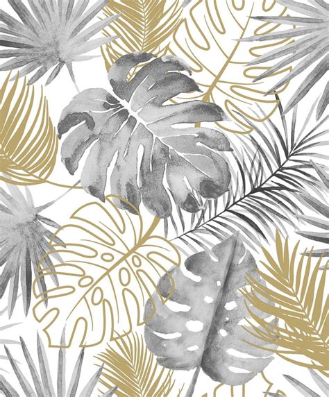Tropical Leaves Grey Wallpaper By Albany Leaf Wallpaper Tropical