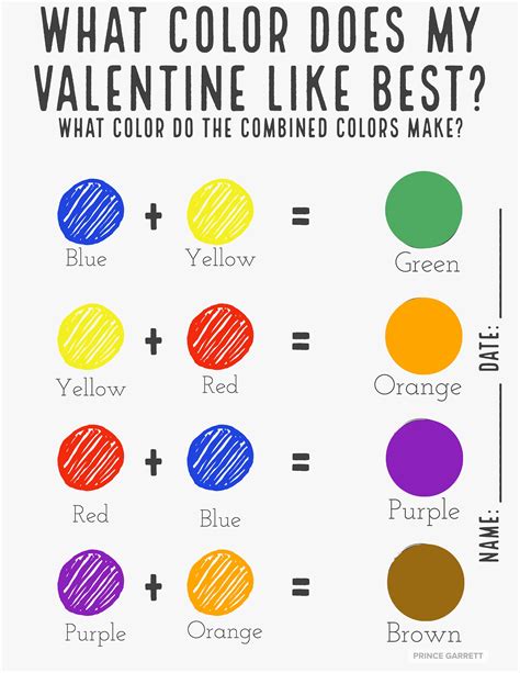 Mixing Colors Worksheet What Color Does My Valentine Like Etsy España