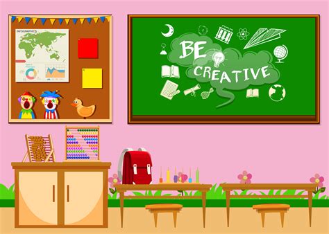 Elementary Classroom With Board And Chairs 447659 Vector Art At Vecteezy