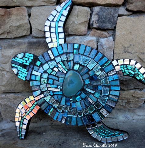 Mosaic Turtle Wall Hanging Logger Head Sea Art Blue Stained Etsy